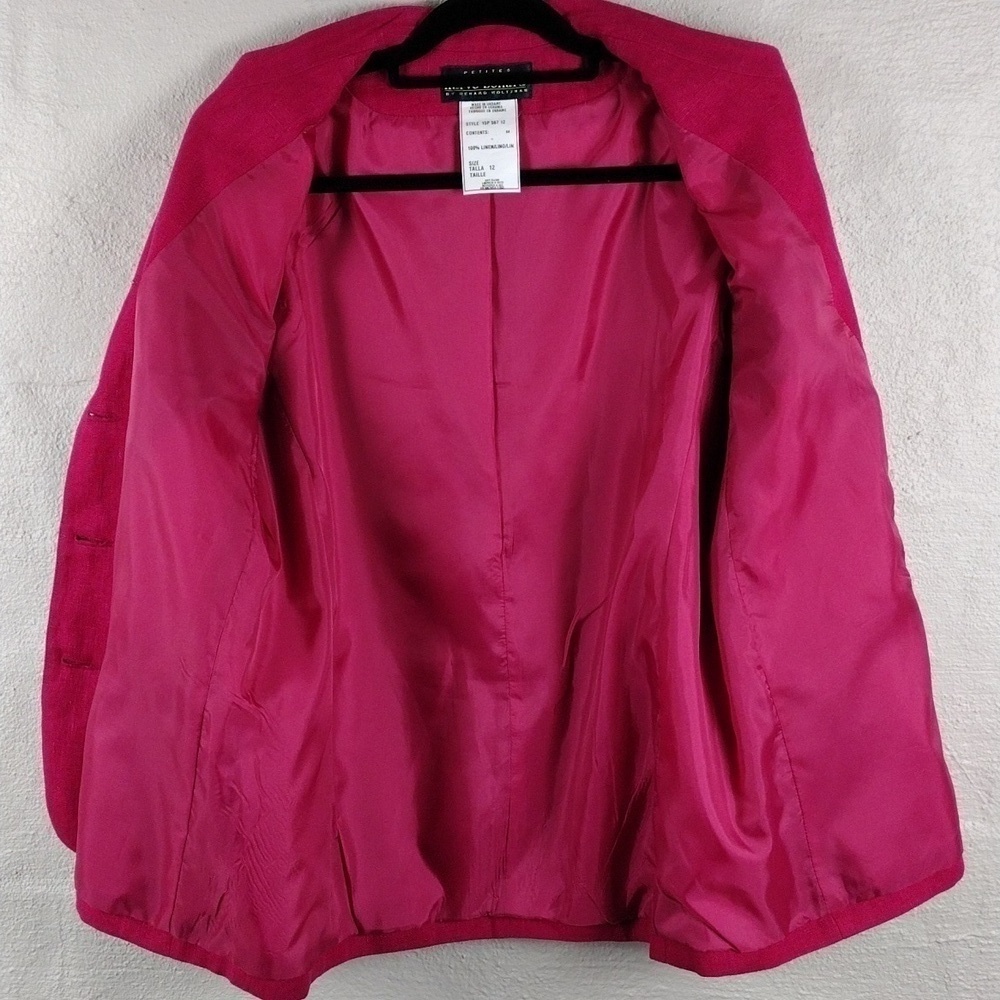 Harve Bernard Petites Pink Linen Long Sleeve Single Breast Button Classic Blazer - Picture 10 of 16